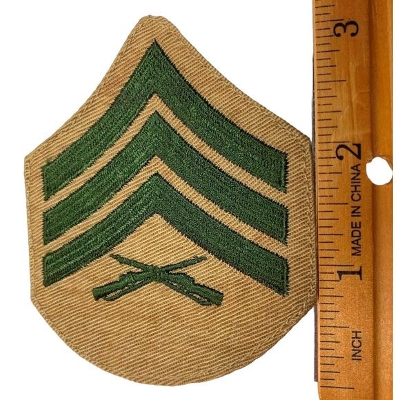USMC Sergeant Patch E-5 Chevron Stripes Vintage Marine Corps Green Khaki - Picture 2 of 6